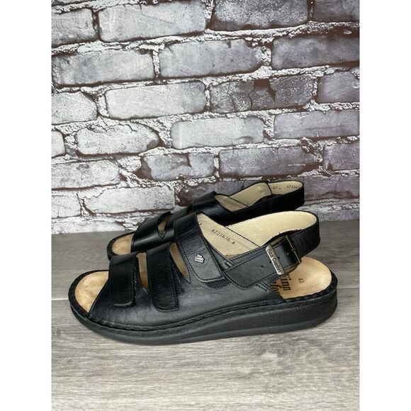 Finn Comfort Sylt Black Leather Triple Strap Wedge Sandals Men’s Sz 43EU/10M US - Picture 14 of 16